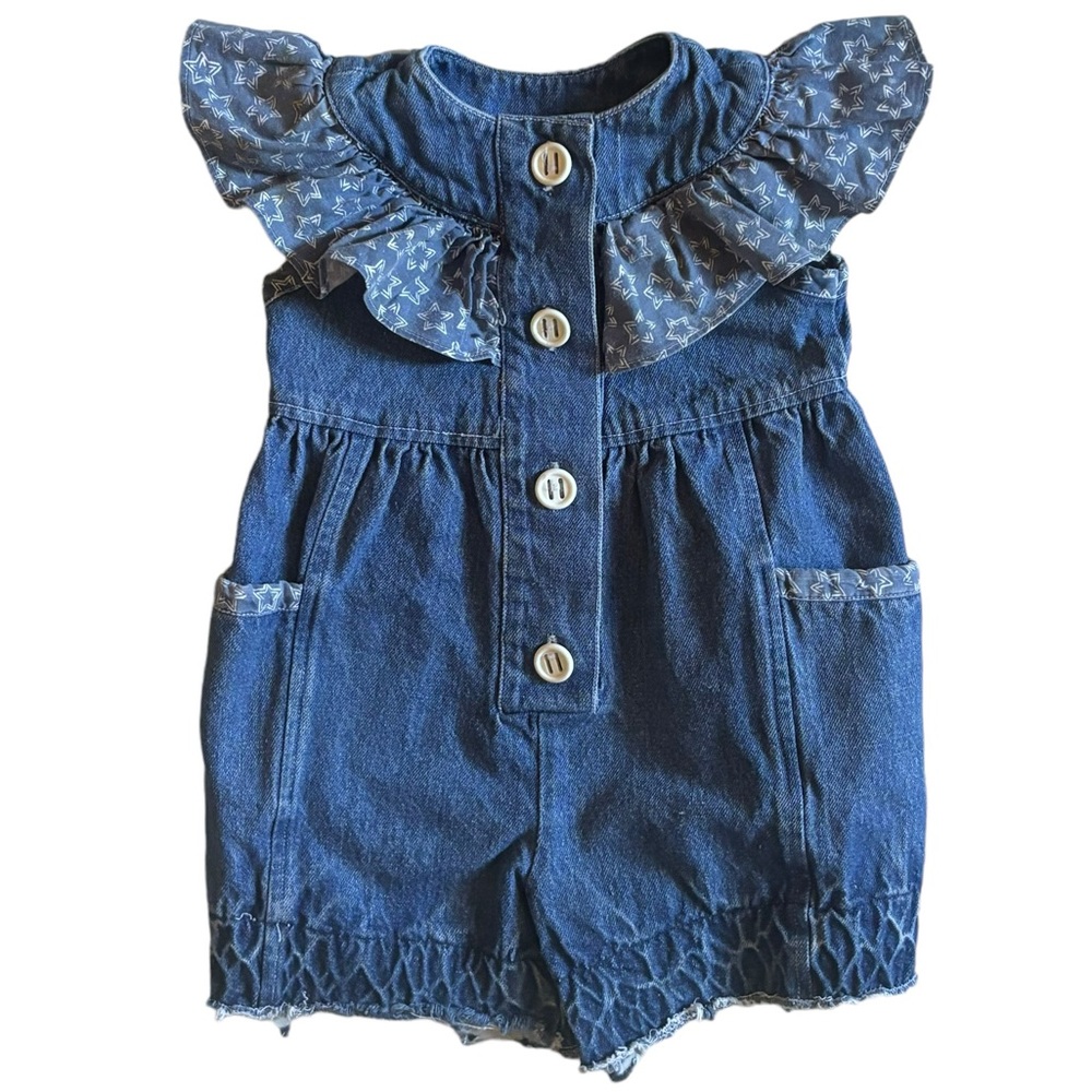 VTG 90s Denim Ruffle Sleeveless Romper Size 2T